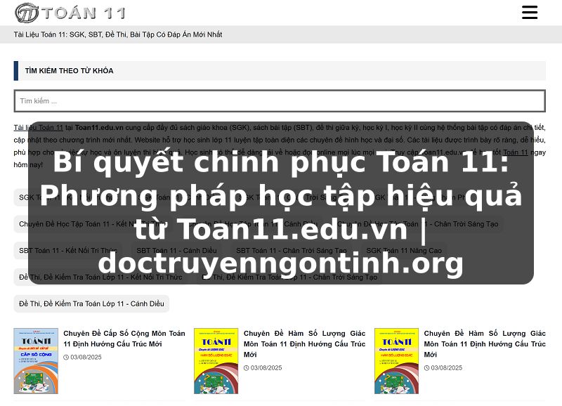 Truyện Tranh Bí quyết chinh phục Toán 11: Phương pháp học tập hiệu quả từ Toan11.edu.vn | doctruyenngontinh.org