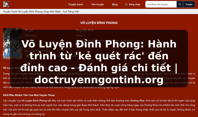 Truyện Tranh Võ Luyện Đỉnh Phong: Hành trình từ 'kẻ quét rác' đến đỉnh cao - Đánh giá chi tiết | doctruyenngontinh.org